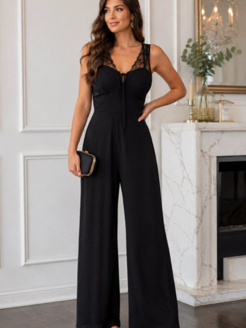 Trixxi Los Angeles Black Lace Wide Leg Jumpsuit Size Small Formal Party